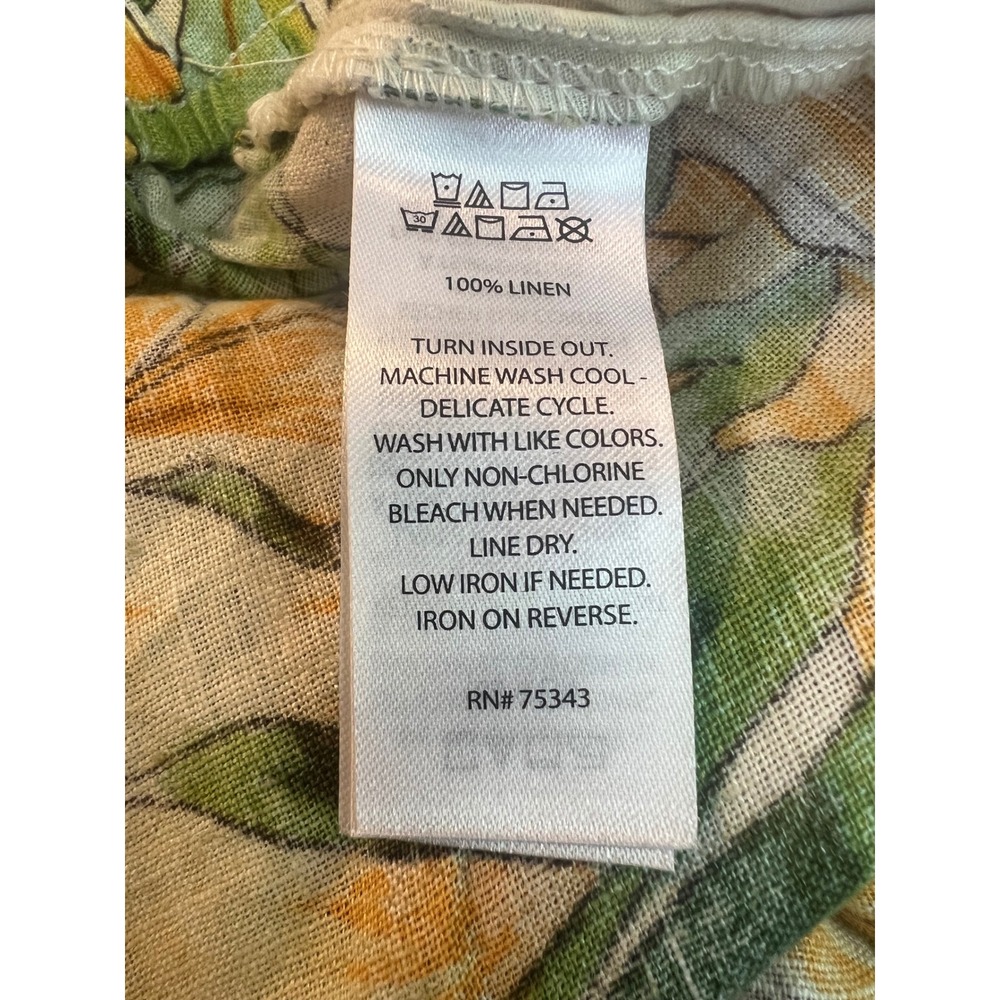 Tahari Womens L 100% Linen Tropical Floral Wide Leg Pants Yellow Green High Rise - Picture 7 of 7